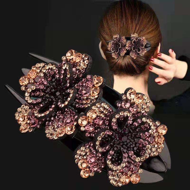 Koreanische große Strass Hochsteck-Entenschnabel-Haarspange - Drei-Zahn-Klammer für Mütter