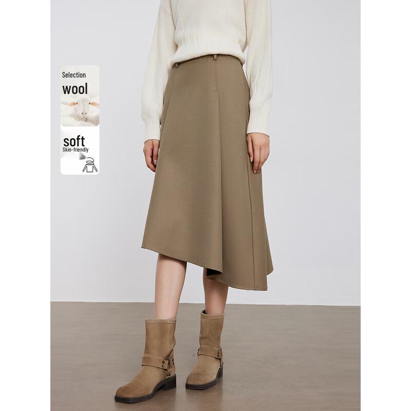 

ELLE Asymmetrical Hem Khaki Skirt M
