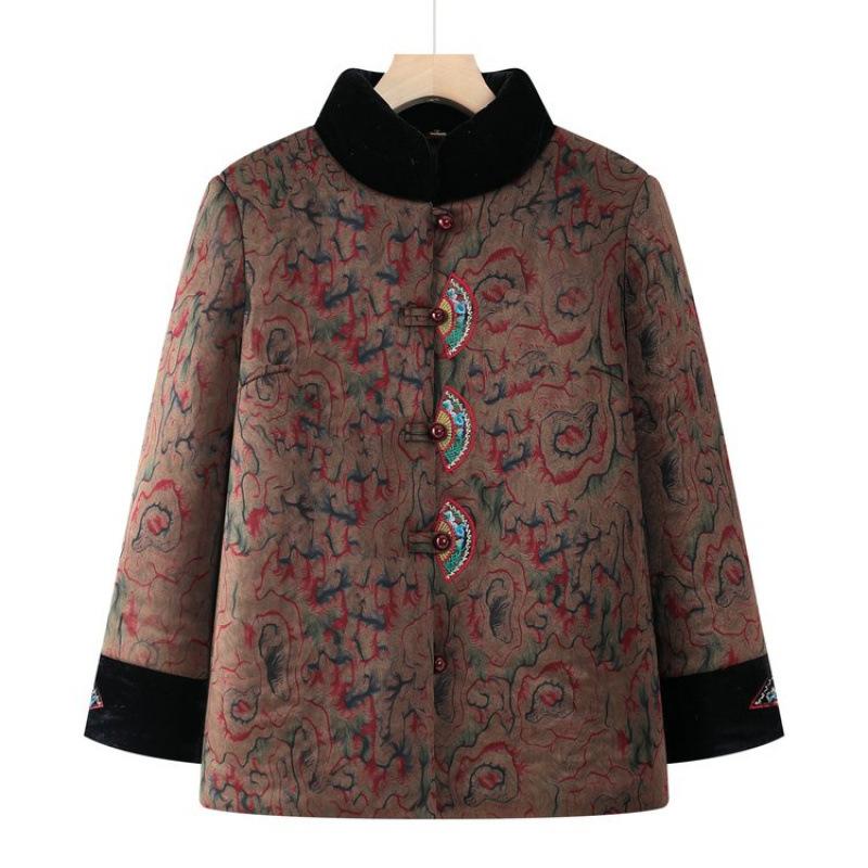 Winter cotton-padded clothes, women's thickened cotton-padded jackets, old ladies' velvet warm jackets