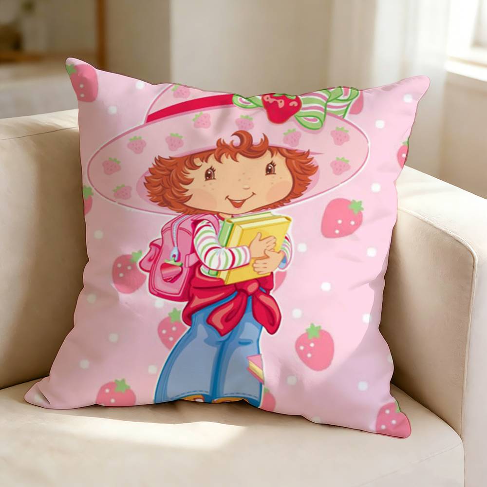 Cute Girl SStrawberry SShortcake Pillow Case Square DoubleSided Sofa Cushion Cover Bedroom Bedside Pillow