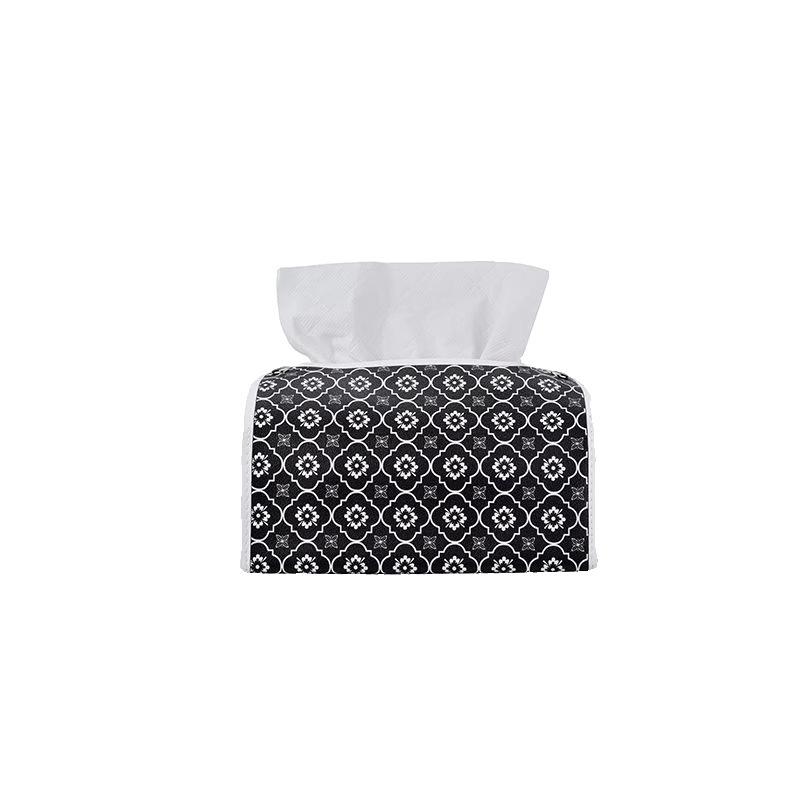Nordic Luxury Retro Leather Tissue Box in Black and White Plaid Design