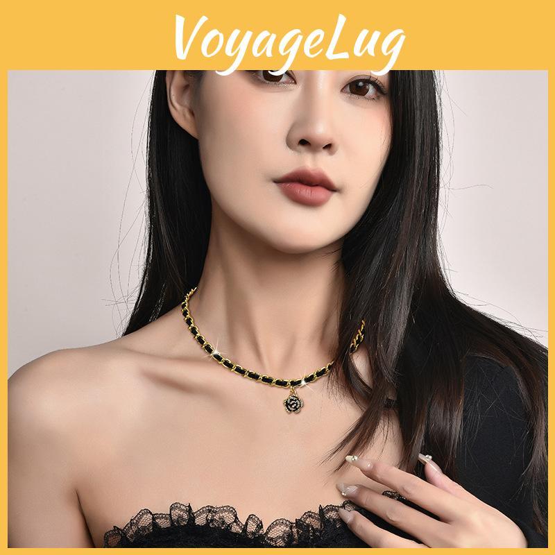 Elegant Rose Flower Leather Wrapped Necklace For Women With Premium Metal Finish