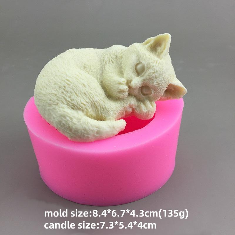 3D Evil Three Eyes Cat Head Silicone Candle Mold Creative Lying posture Aromatherapy Cat Mold DIY Baking Home Decoration Gift