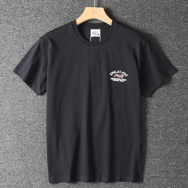 Foreign Trade Cut the Tag Off Tail Goods Skin-friendly Sanding Cotton Letter Embroidery Summer New Men's Fashion Round Neck Short Sleeve T-shirt