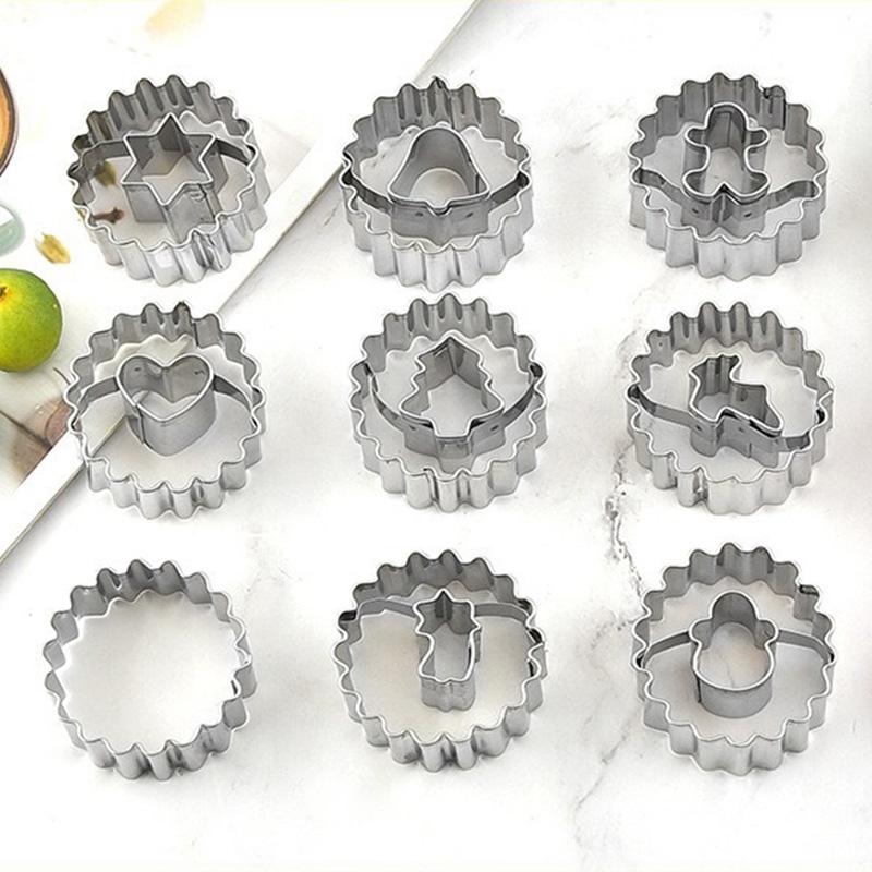 Metal Pastry Cookie Cutter Set Mini Christmas Sandwich Biscuit Baking Molds Xmas Tree Snowflake Gingerbread Shape Cakes Decor
