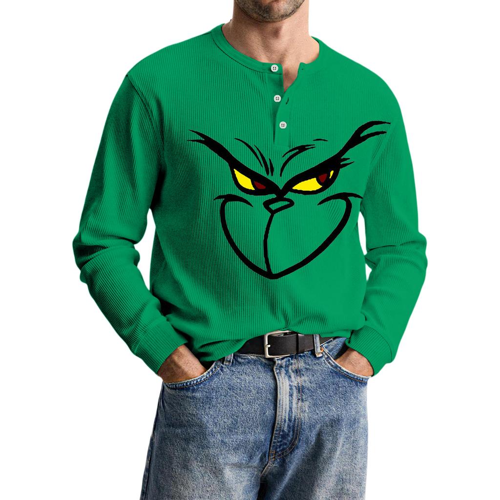 Men's Casual Knit Button-Up Long-Sleeve Shirt