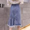 Wiosna Lato Jesień Nowa Moda Casual Seksowna Spódnica Damska Kobieta Kobieta OL Denim Spódnica Średniej Długości