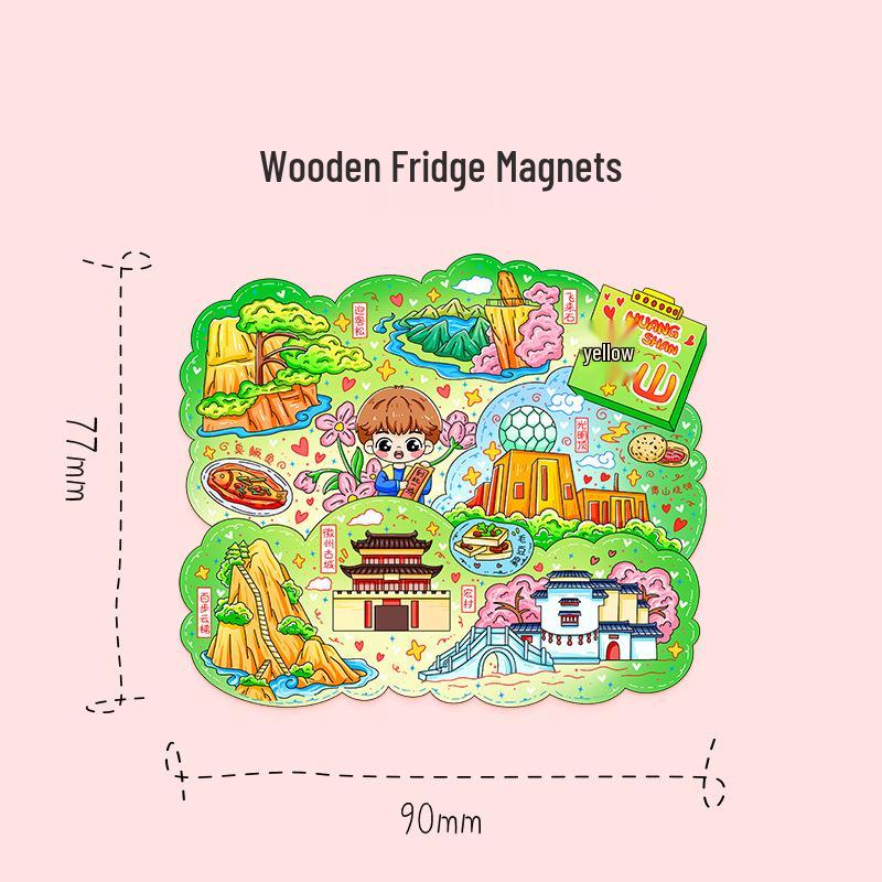 Huangshan China 3D Holz Kühlschrankmagnet: Kreatives kulturelles Reisesouvenir