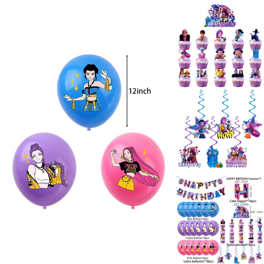 Conjunto de Decoração de Banner de Festa de Aniversário Caçadores de Demônios Kpop Com Balões e Fundo Para Fãs de Anime