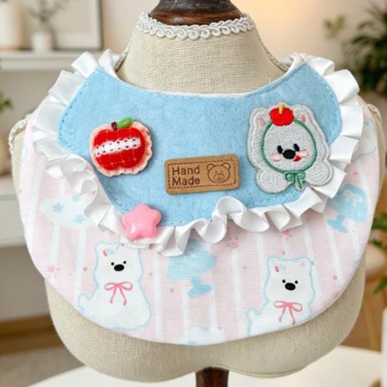 Cute Ruffled Pet Bib Pink And Blue Sweet Cat Bandana Bib Bear Embroidery Adjustable Pet Bib for Cats Small Dogs