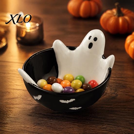 Halloween Event Supplies Skeleton Lounging Tidbit Serveware, 3D Relief Resin Candy Bowl for Creative Container Snacks Dips, Gothic Party Tableware