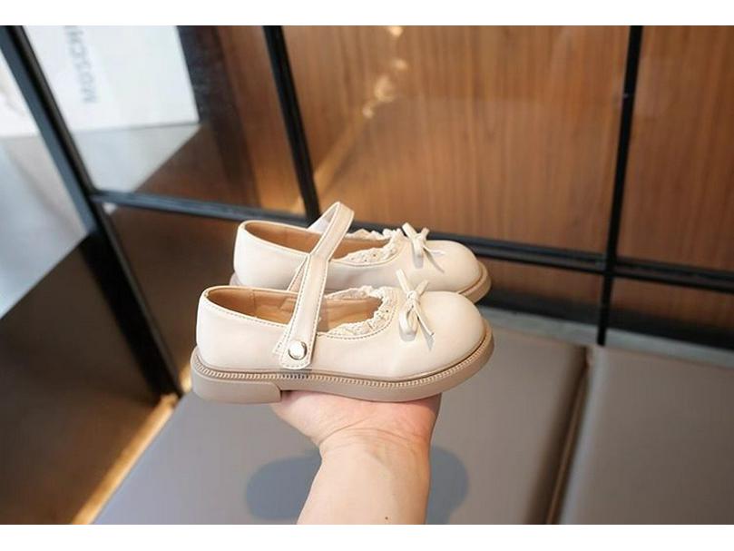 Girls' Lace Trim Bow Leather Mary Jane Shoes - Soft Sole Stylish Princess Shoes for Spring/Autumn 2025
