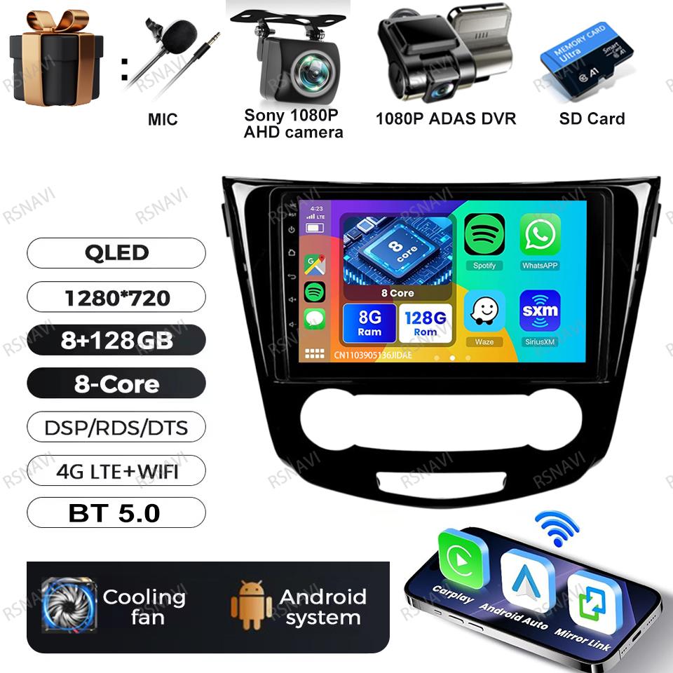 Car Radio Android 16 For Nissan Qashqai 2 J11 X-Trail T32 Rogue 2013-2021 Head Unit GPS Wireless Carplay Auto Autoradio DVD QLED
