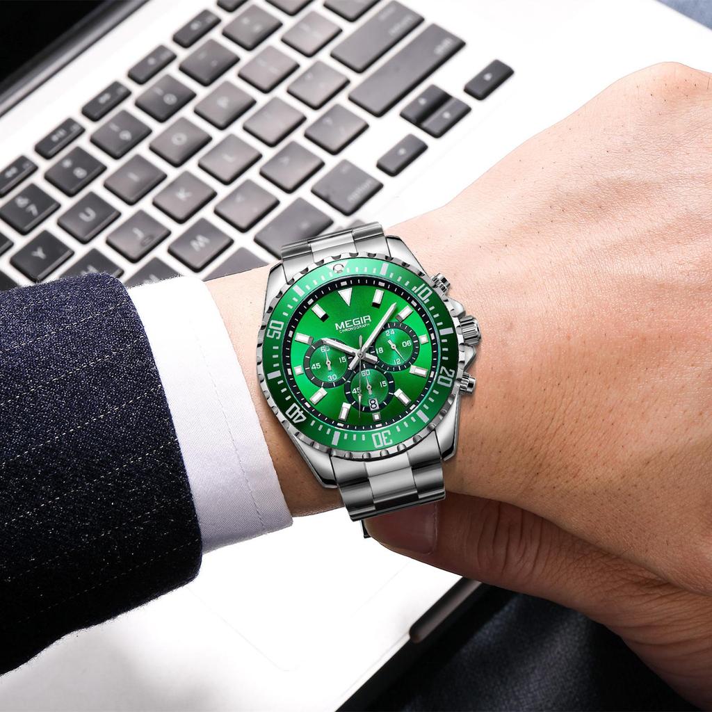 MEGIR Original Luxury Business Men Quartz Watch Stainless Steel Chronograph Men's Sport Wristwatch Clock Relogio Masculino 2064