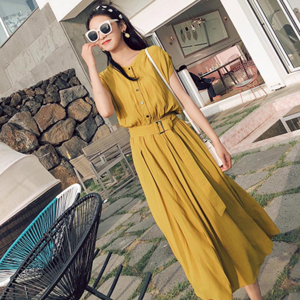 JINJUDUO Shirt Short Maxi Perfect for Women In Their and Cool and Summer Yellow Women's Dress, Sleeve, Length, 20s, 30s, 40s, Chiffon, Elegant,