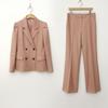 Style Latte Women Cropped Blazer Shirring Jacket Slacks Two Piece Setup
