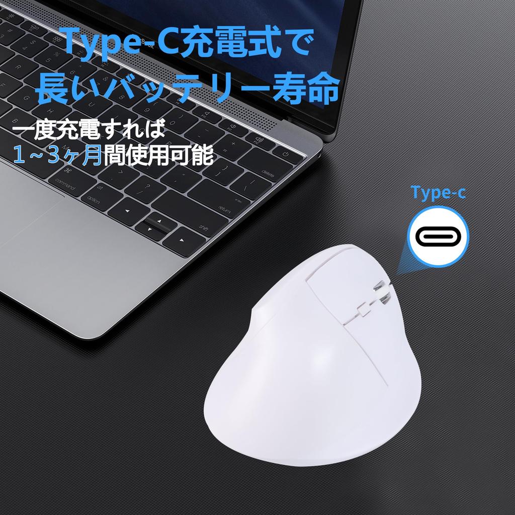 Vertical Mouse, Wireless, Bluetooth & 2.4G, USB, 3-Mode, Vertical, Quiet, 6 Buttons, Optical, Compact, Type-C Rechargeable, Ergonomic, Right-Handed,