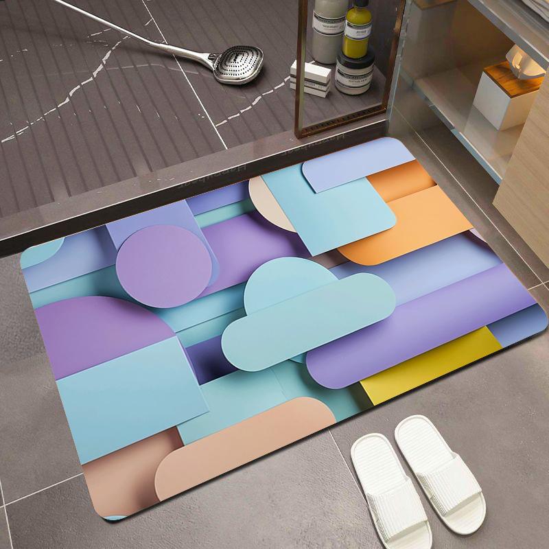Regenboog 3D Kubus Badmat Levendige Kleurovergang Vierkant Patroon Antislip Wasbare Mat 50x80cm