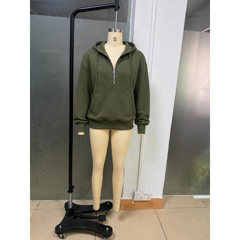 Women S Loose Fit Hooded Half Zip Pocket Casual Sweatshirt