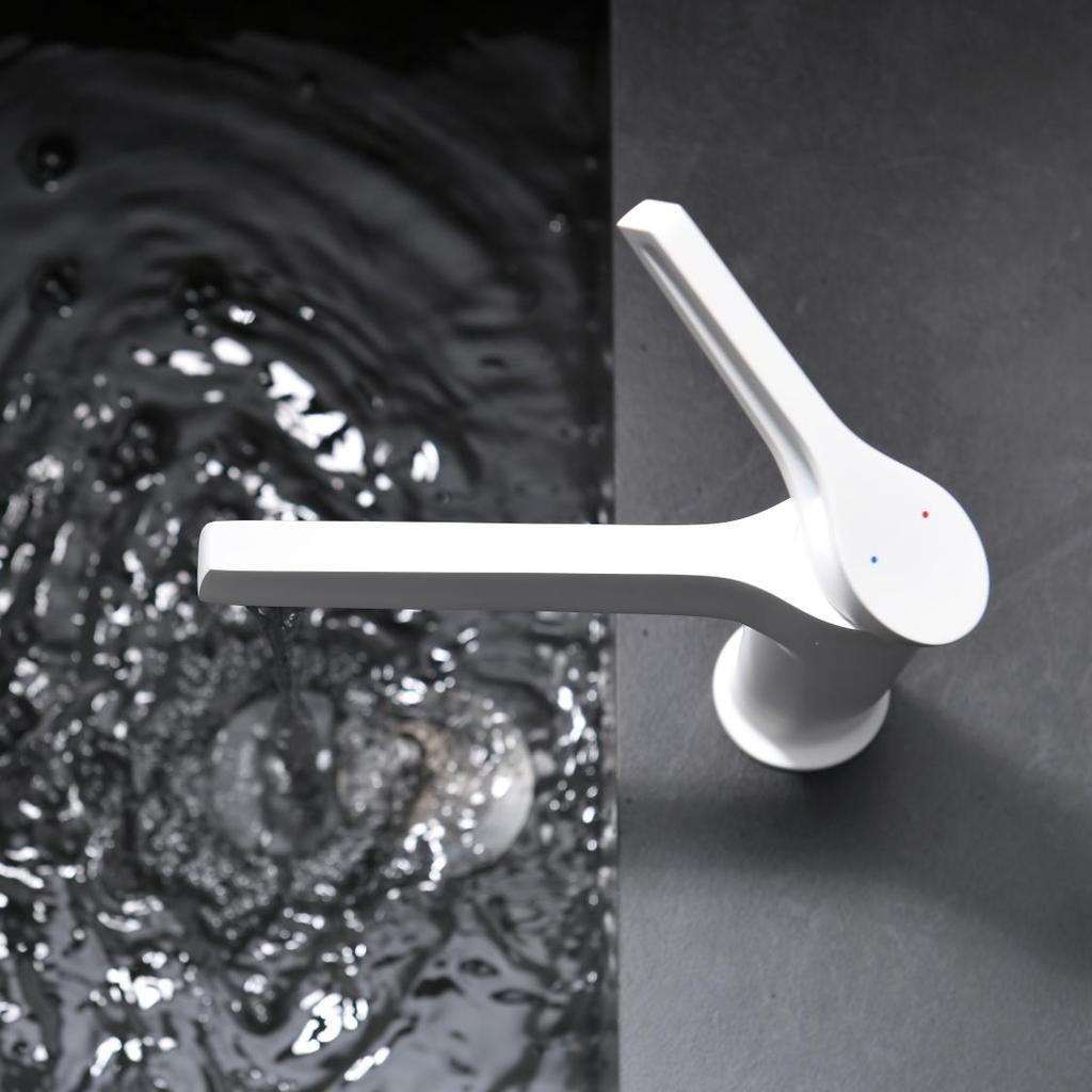 Bathroom Undermount Basin Faucet Waterfall Spout,Cold and Hot Mixer, Hollow-Out Handle, tap White