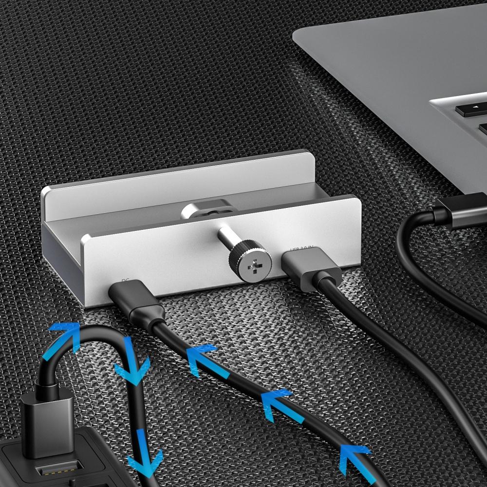 4-Port USB 3.0 Clamp Hub Type-C Splitter for Desk Monitor 5-30mm Thickness