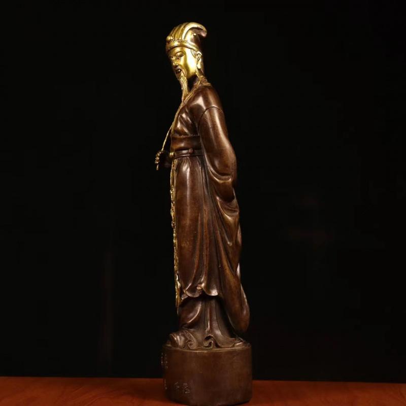 Brass Liang Figurine Wudong Master Zhuge Kongming Bronze Statue Home Decor Auspicious Craft Gift Office Decoration