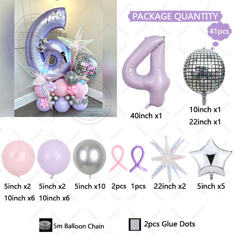 41pcs 4D Disco Balloon Cream Purple Number Birthday Balloon Set Music Enthusiasts Birthday Balloon Festive Party Decoration