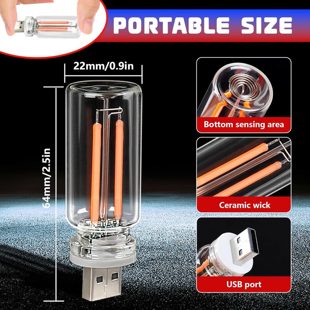 2PCS Car USB Night Lights, Touch Dimmable Vehicle Interior Ambient Lamp, Portable Retro Glass LED Light for Auto Decorations, Bedroom, Office,
