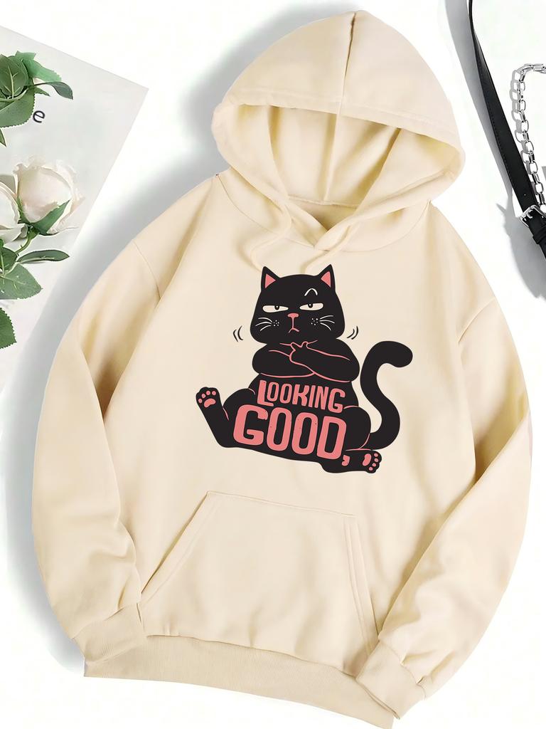 Looking Good Cool Cat  Pattern Woman Hoodies Sport Creativity Clothes Y2K Casual Women Clothing Hip Hop Street Pullovers