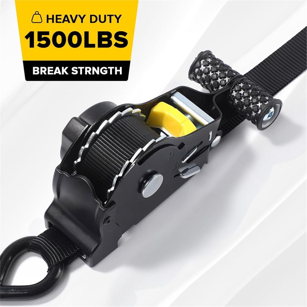 2Pcs Retractable Ratchet Tie Down Straps - 680kg Guaranteed Max Break Strength,Use for Boat, Securing Cargo