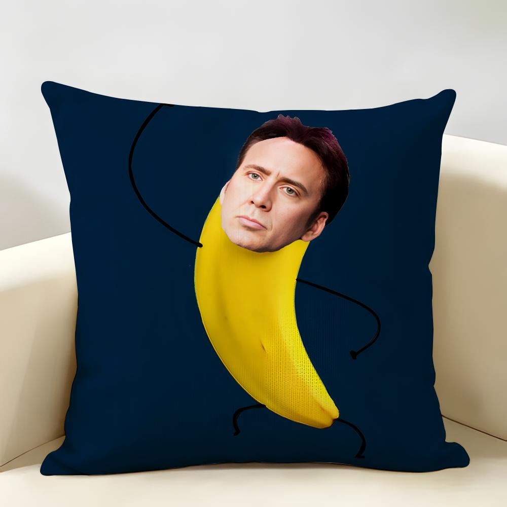 NNicolas Cage In Einem Bananen-Kissenbezug Natürliches Leinen Bio-Stoff Beidseitiger Druck Raum Sofa Dekor Kissenhülle