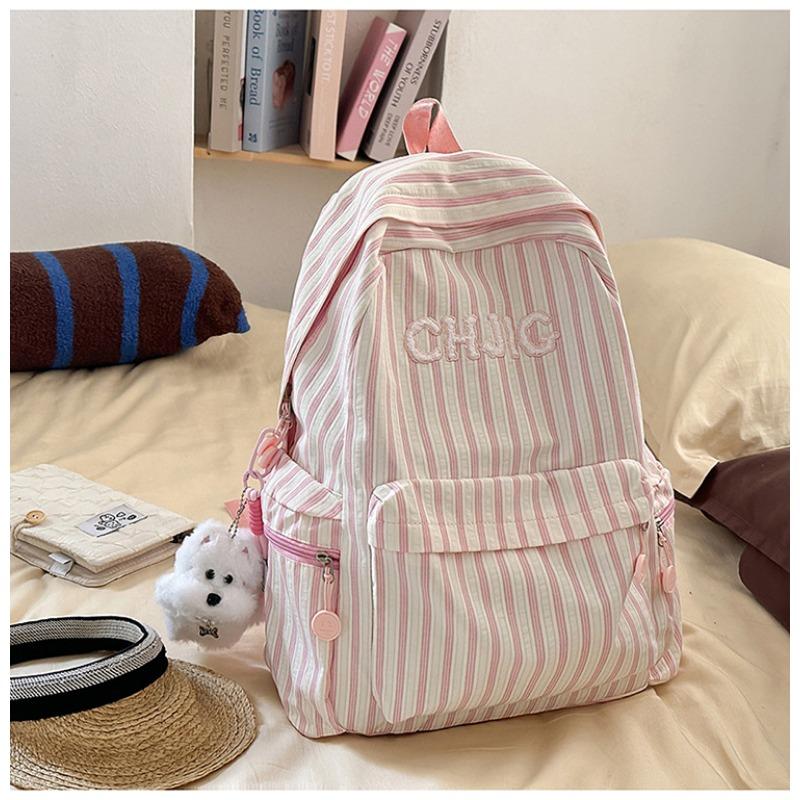 School Bag High Value New Fresh and Sweet Striped Backpack Junior High School Students Lightweight Large Capacity Backpack