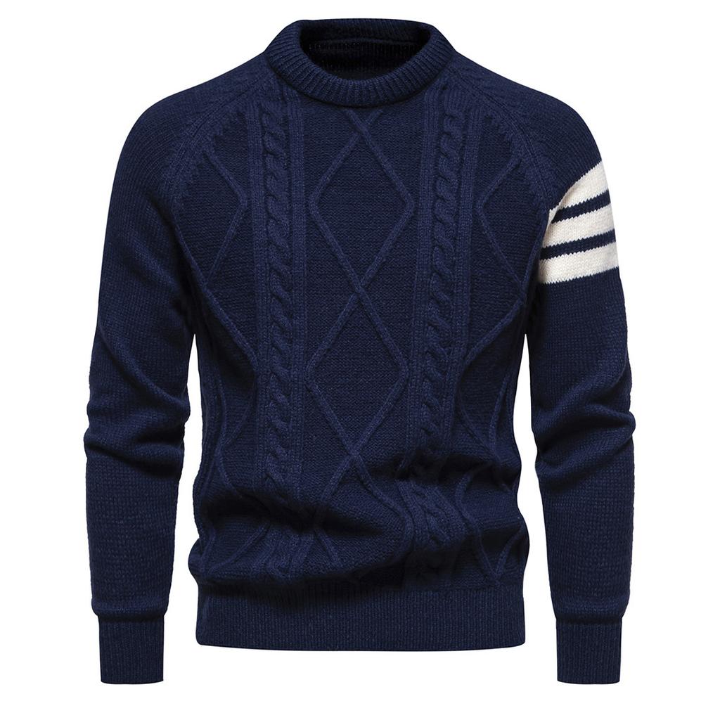 Herbst und Winter Amerikanischer Retro Herrenpullover Rundhals Strickpullover Pullover Lässig Farbblock Unterziehpullover Pullover