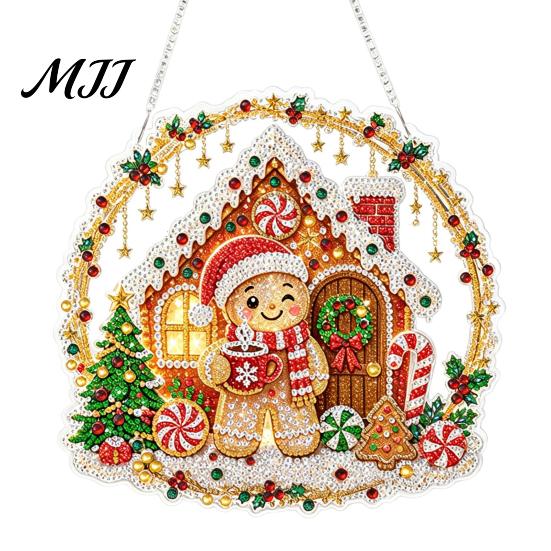 Strass Malerei Sonnenfänger Set Weihnachtskit, DIY Kunst mit Kunstperlen für Erwachsene Bastelbedarf für Anfänger, Acryl Weihnachten Schmuck Bastelmaterial