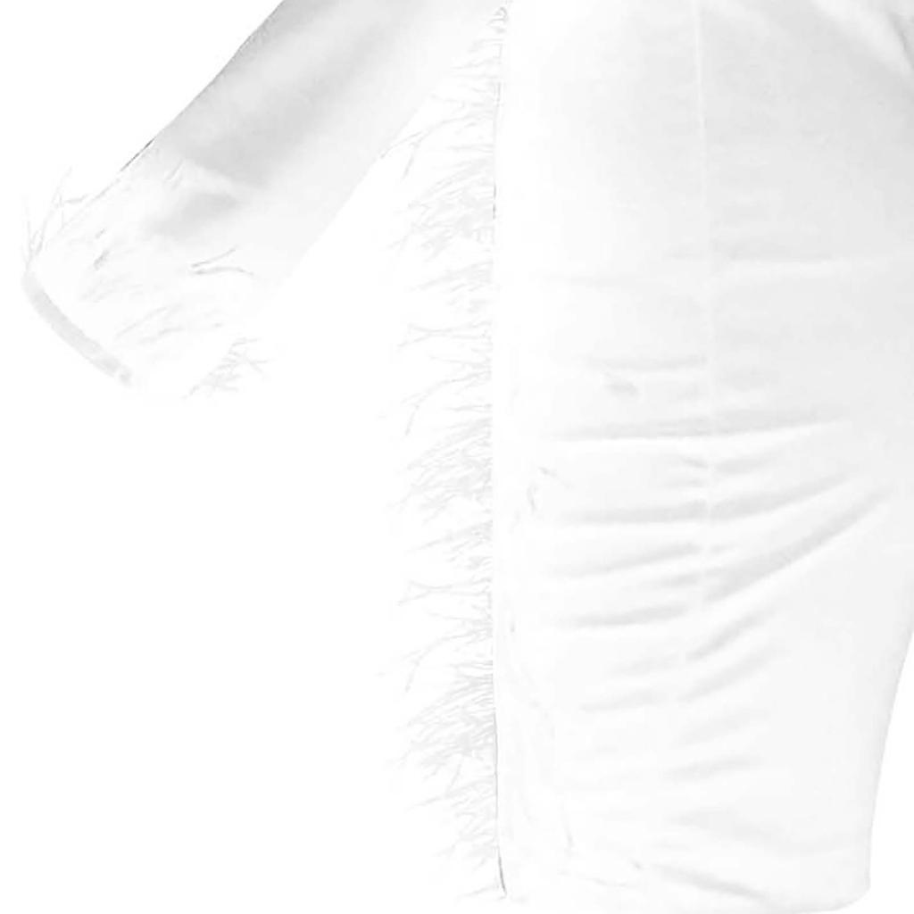 Women V-Neck Long Sleeve Solid Color Sexy Mesh Feather Casual Dress