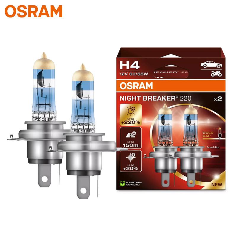 

OSRAM Night Breaker 220 Автомобильные лампы H4 H7 H11 Галогенные фары +220% Мощность Ярче +150м Дальний свет Оригинальный свет 12В Германия, 2 шт. H4