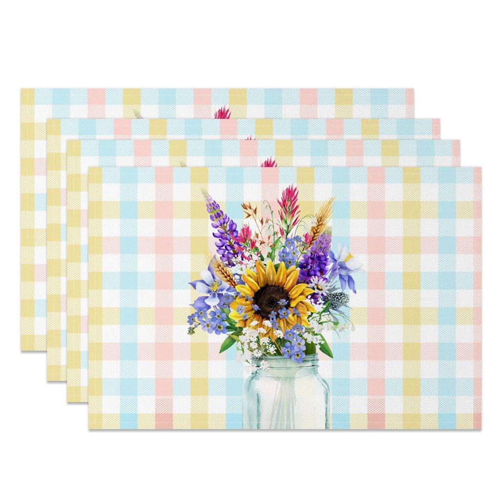 Autumn Harvest Placemats Sunflower Pumpkin Fall Leaves Printing Cozy Seasonal Table for Dining High Tea Wedding Decoration