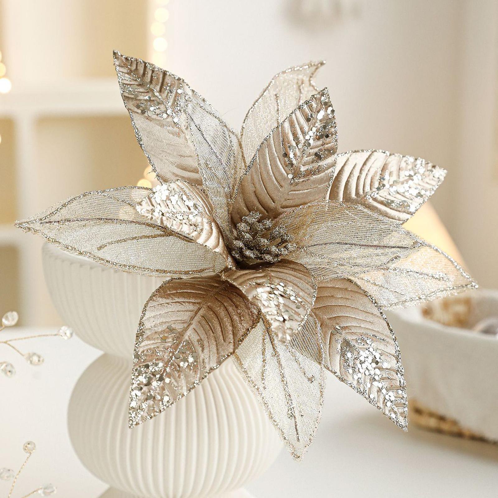 29СМ Тканевый Искусственный Цветок Цветок с Пайетками Сетка Рождественский Цветок Цветочная Композиция Декорации Украшения Рождественский Венок Украшения One Size