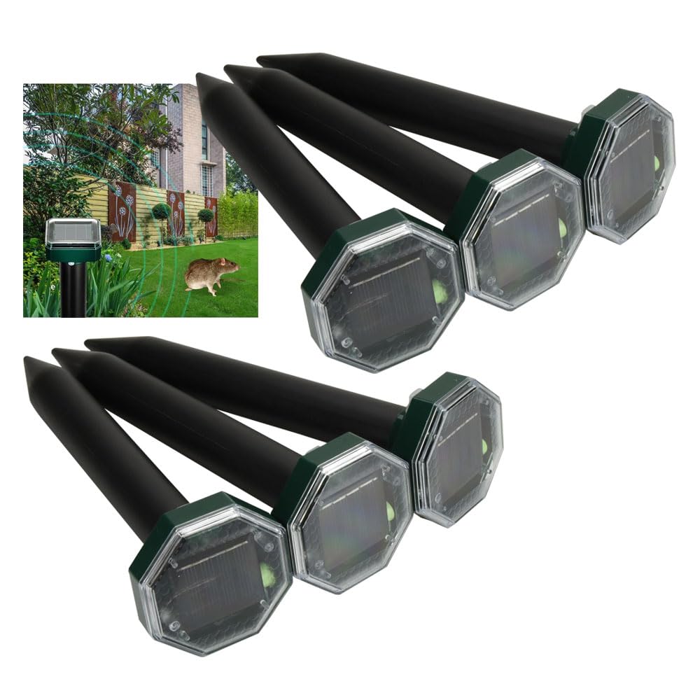 

Набор из 6 кротов, автоматически вибрирующих, просто вставьте в землю для использования на открытом воздухе, репелленты на солнечной батарее, перезаряжаемые, водонепроницаемые и звуковые, зелёный