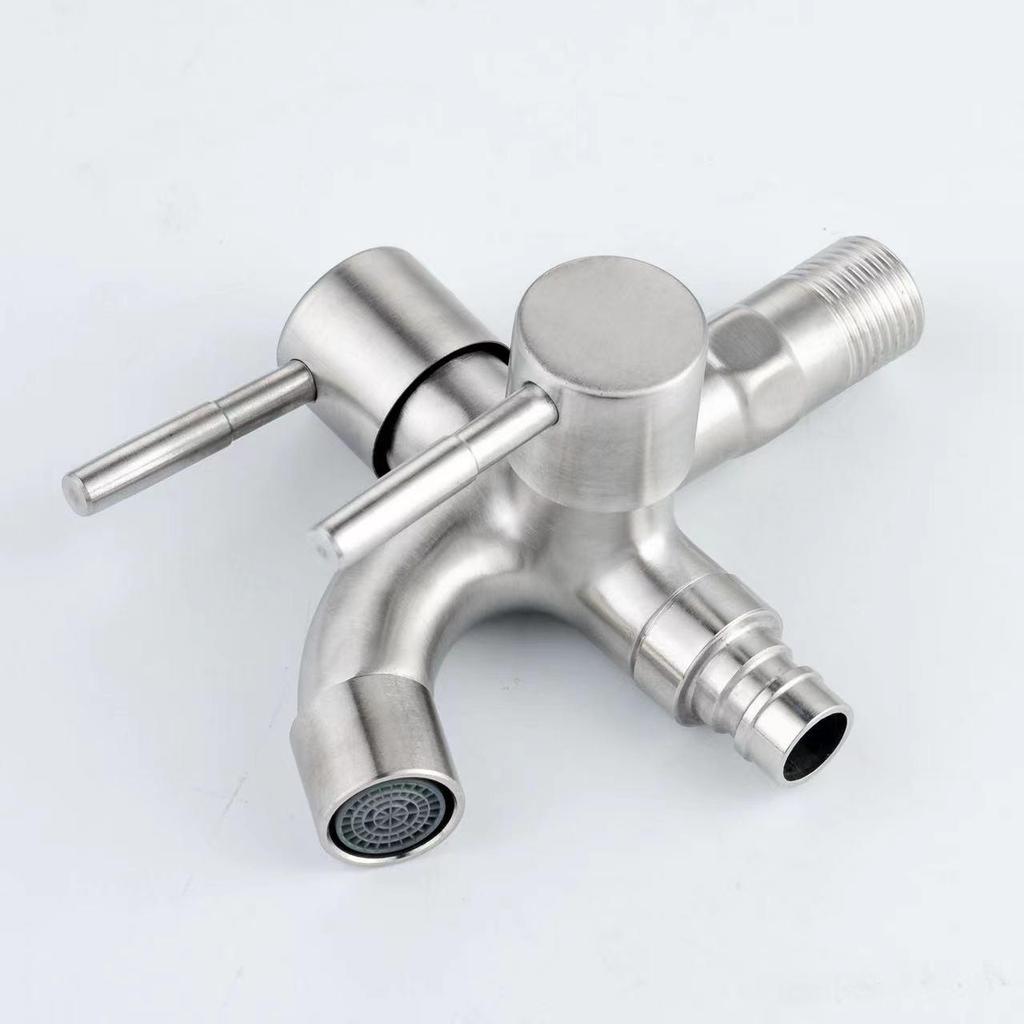 Black Dual-Use Side-Opening 304 Stainless Steel Washing Machine Faucet with One Inlet and Two Outlets