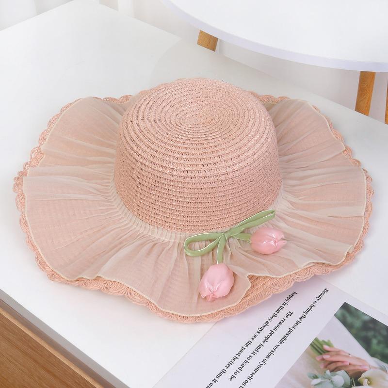 Lace Bow Big Brim Straw Hat Seaside Beach Sunscreen Hat Ladies Pretty Sun Hat