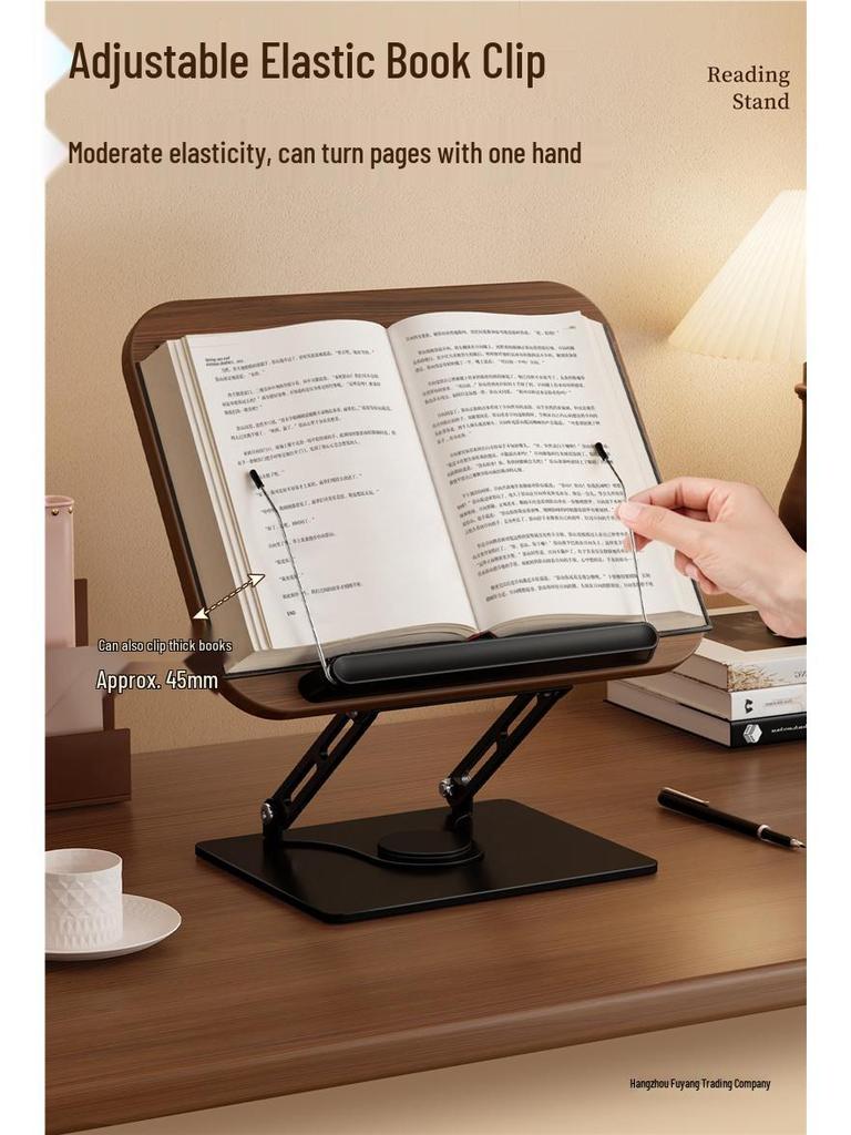 Walnut Rotatable Desktop Book Stand for Adults - Multifunctional and Adjustable
