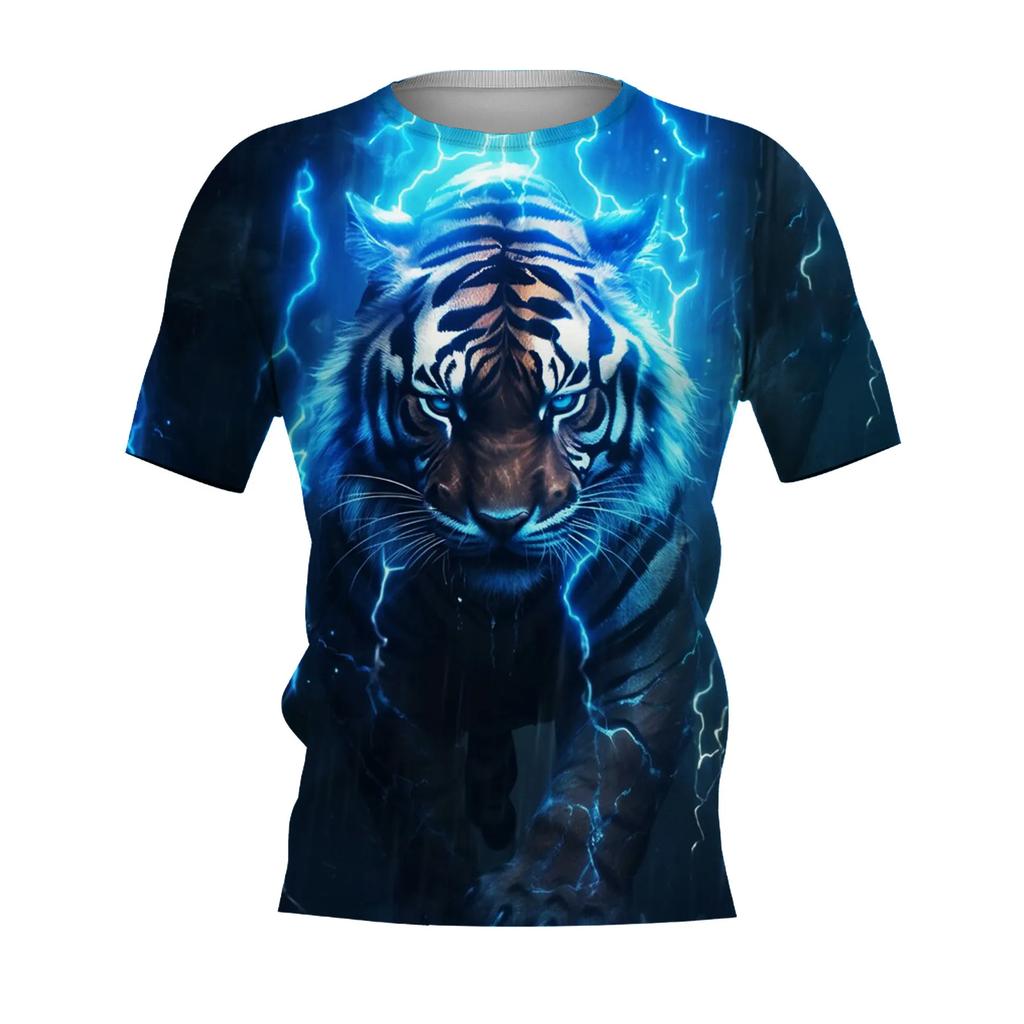 Summer New Men's T-shirt 3D Printed Tiger Fashion Domineering Short Sleeved Street Top Round Neck T-Shirts