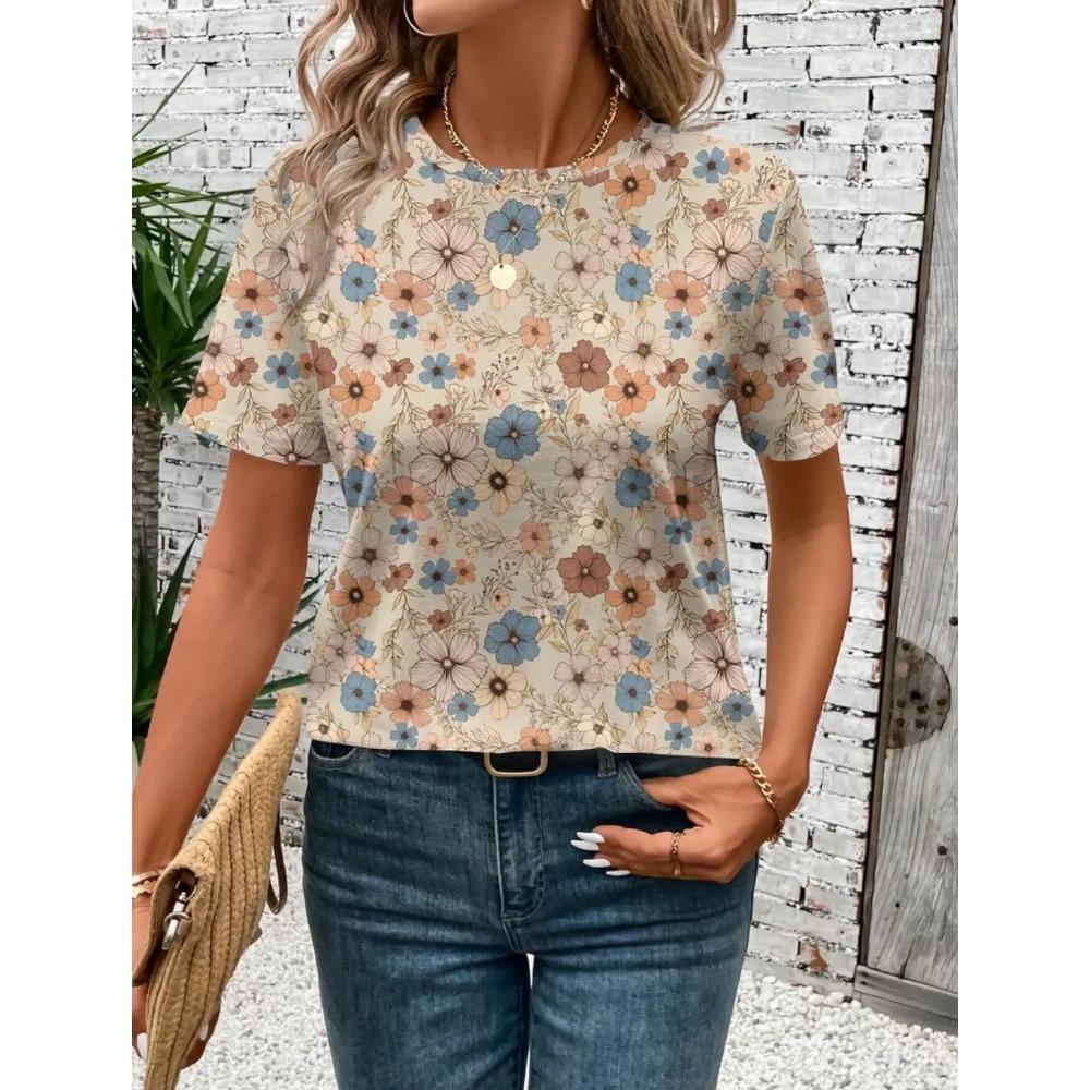Women's T-shirt Fashion Printed Top Summer Outdoor Round Neck Short Sleeve T-shirt