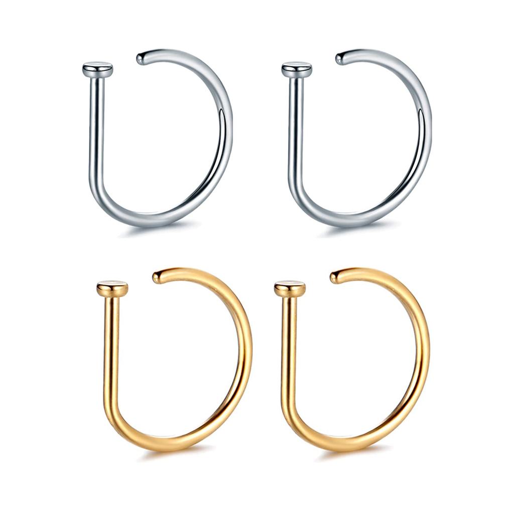 Fake Nose Ring Hoop Lip Labret Ring for Women Non Pierce Hoop Nose Ring Septum Hoop Ring Tragus Rook Ring Non Piercing Jewelry