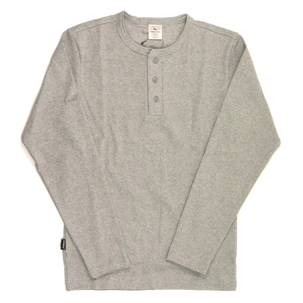 AVIREX Daily Series Henley Neck Long Sleeve Cut and and Size 6153482 T-Shirt, Sewn, Men's Women's, M, 14_Gray,