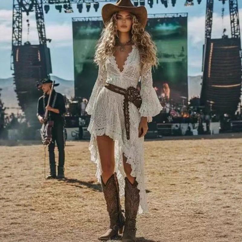 Abito in Pizzo Irregolare da Festival Western Vintage