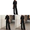 Summer Bamboo Leaf Print Chiffon Blouse And Wideleg Pants Set For Women