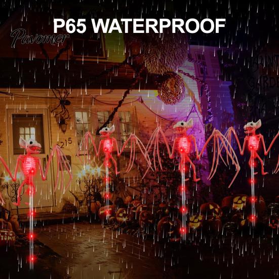 Ossa di Pipistrello 3D Realistiche, Luci Solari da Giardino per Halloween, Decorazioni per Sentieri Scheletriche, Accessori da Cortile Impermeabili a LED, Pali Luminosi Spettrali