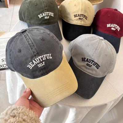 New Japanese Retro Splicing Baseball Hat for Women Outdoor Casual Versatile Student Letter Embroidered Sun Protection Baseball Cap